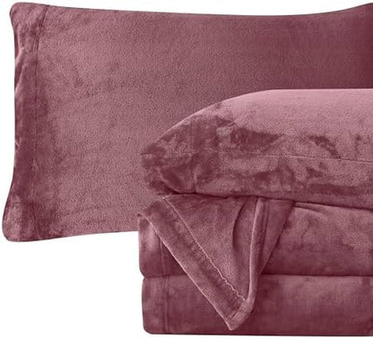 Elegant Comfort Luxuriously Soft 4-Piece Velvet Plush Flannel Sheet Set - Premium Quality - Cozy Warm, Anti-Static, Non Pilling Fuzzy Velvet Flannel Fleece Deep Pocket Sheet Set - Full, Rose