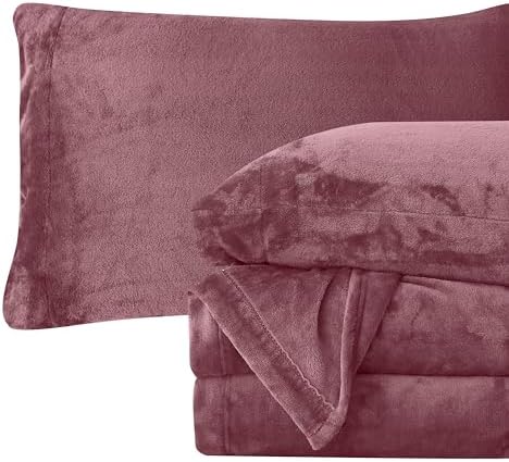 Elegant Comfort Luxuriously Soft 4-Piece Velvet Plush Flannel Sheet Set - Premium Quality - Cozy Warm, Anti-Static, Non Pilling Fuzzy Velvet Flannel Fleece Deep Pocket Sheet Set - Twin XL, Rose