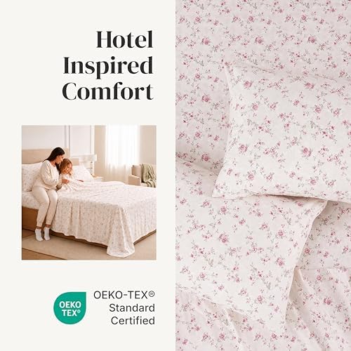 Modern Threads Printed 3-Piece Extra Soft Bedding Sheets & Pillowcase Set, Deep Pocket up to 16 inch Mattress Kashmir Rose Twin