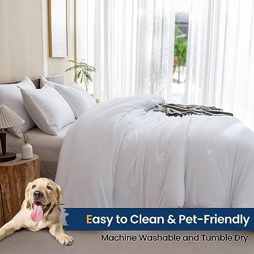 Paxrac Classic Pure White Comforter Queen Size, 3 Pieces Boho Comforter Set, Lightweight Solid Bedding Set, All Seasons Soft Breathable Queen Comforter Set (90x90In Comforter & 2 Pillowcases)
