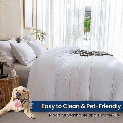 Paxrac Classic Pure White Comforter Queen Size, 3 Pieces Boho Comforter Set, Lightweight Solid Bedding Set, All Seasons Soft Breathable Queen Comforter Set (90x90In Comforter & 2 Pillowcases)