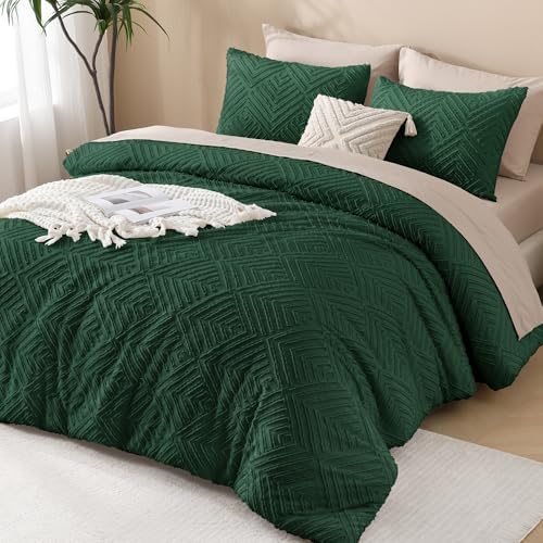 Andency Emerald Green Full Size Comforter Set, 3 Pieces Boho Bedding
