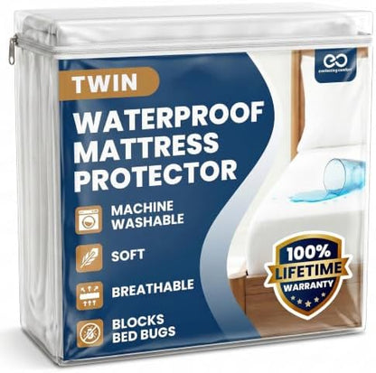 Everlasting Comfort Premium Twin Size Mattress Protector - Waterproof & Breathable, Noiseless Design, Washable Cover, 18" Deep Pocket, Stain Resistant Protection Cover for Sleep Hygiene