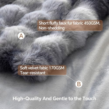 BEDELITE Tie Dye Faux Fur Comforter Set Twin,Thick Winter Comforter,Grey