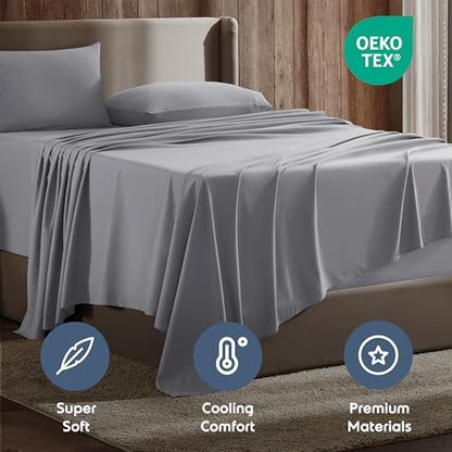 Nestl Split King Sheet Set - Bed Sheets - Grey - 5-Piece Deep Pocket