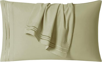 Clara Clark Bed Sheets, Premier 1800 Series 4 Piece Bed Sheet Set, Deep Pocket, Wrinkle, Fade, Stain Resistant, Luxury Soft Bedding Sheets & Pillowcases, Split King, Sage Green