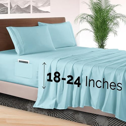 Elegant Comfort 4-Piece Bed Sheet Set - Luxury Bedding 1500 Premium Hotel Quality Microfiber, All Around Elastic 18-24 Inches Deep Fitted Sheet- Extra Deep Pocket Sheets, Full, Baby Blue