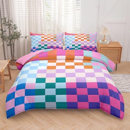 Tailor Shop Plaid Comforter Sets Twin Bedding Set Women Men Checkerboard Grid Bedding Boys Girls Checkered Geometric Room Decor with 1 Pillowcases