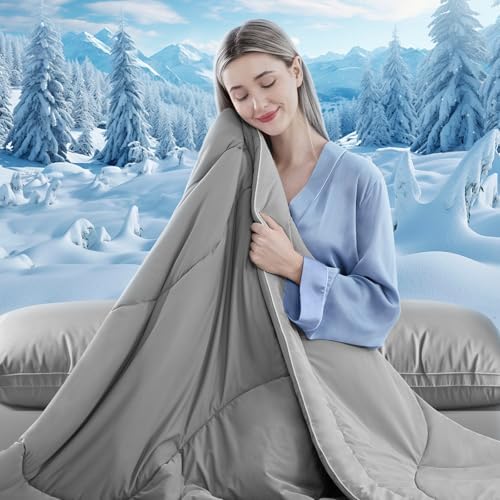 Cooling Comforter Queen Size for Hot Sleepers，80″x90″, Light Grey