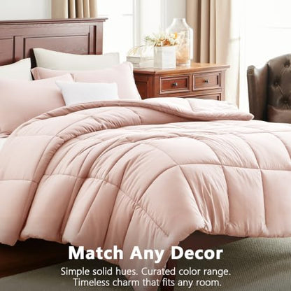 CozyLux King Size Comforter Set, 3-Piece Box-Stitched, Blush Pink