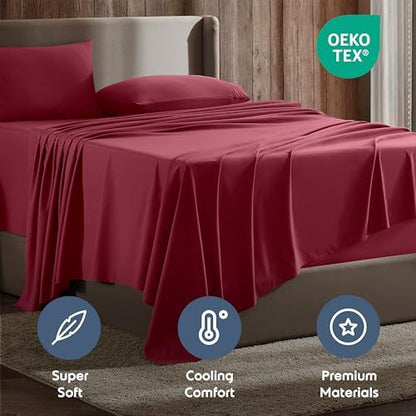 Nestl Queen Sheet Set - Bed Sheets - Burgundy Red - 4-Piece Deep Pocket