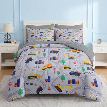 Nesker Twin Comforter Set for Boys, 5 Pieces Truck Bedding for Kids