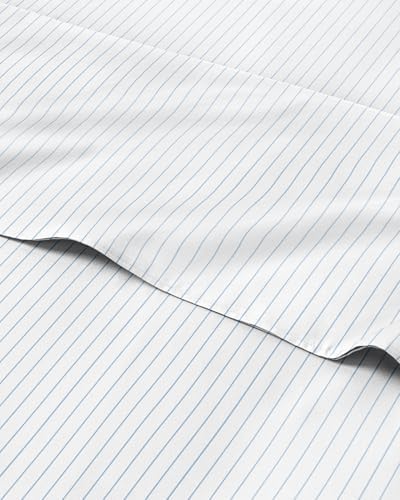 Full 4 Piece Striped Sheet Set - Breathable & Cooling - Sky Blue Pinstripe