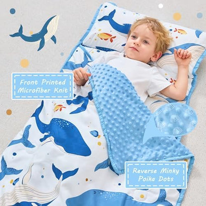 Lasoftan Toddler Nap Mat with Pillow and Blanket, Extra Large Rolled Napping Mats,Slumber Bags for Boys Girls,Kids Sleeping Bag for Daycare, Preschool Travel Camping