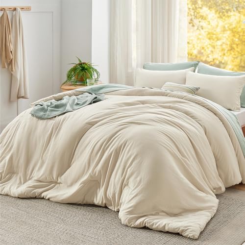 Bedsure Super King Comforter Prewashed Bedding Set 3Pcs Cream 120"x120"