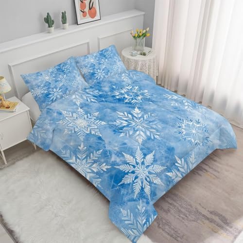 Blue Snowflake Bedding King Ice Crystal Comforter for Girls