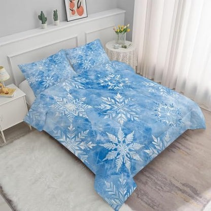 Blue Snowflake Bedding King Ice Crystal Comforter for Girls