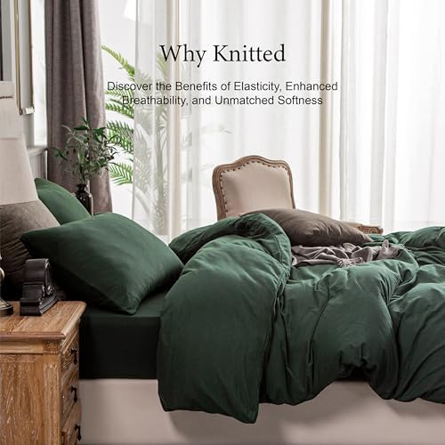 PURE ERA Jersey Knit Duvet Cover Set Solid Forest Green King