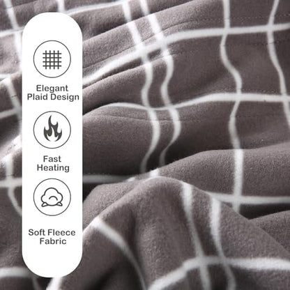 Electric Heated Blanket Full Size 72"x84",Whit 10 Hs Auto Off & 4 Heating Levels, Soft Fleece for Bed, Machine Washable, Gifts for Womens-Plaid Pattern, Light Gray