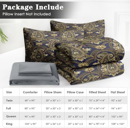 WeCozy Queen Comforter Set with Sheets, 7 Pieces Paisley Vintage Bedding