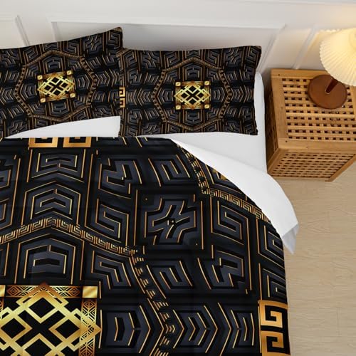 Black and Gold Plaid Comforter Set King，King Quilt Bedding Set Plaid，with 1 Comforter with 2 Pillow Case
