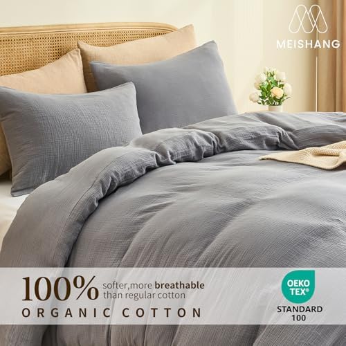MEISHANG Muslin Duvet Cover King Size - 100% Organic Cotton