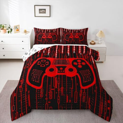 Feelyou Kids Boys Red Gamer Bedding Set Queen Size