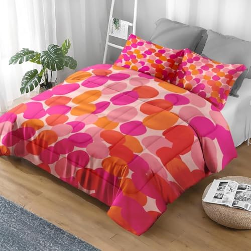 Pamnest King Comforter Set, 3 Pieces Pink Orange Bedding, All Season