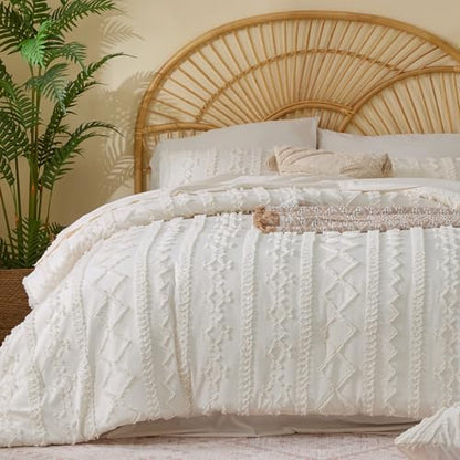 BEDELITE Twin Comforter Set 5 Pieces,Boho Bed in a Bag,Cream White