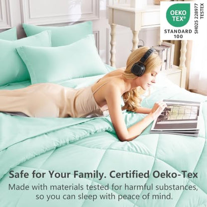 CozyLux Full Comforter Set 82"x86" Mint Green - 7 Piece Bed in a Bag