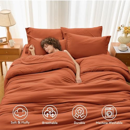 MUXHOMO 7 Pieces Oversized King Comforter Set, Soft Bed in a Bag Oversized King Size, All Season Bedding Set with Comforter, Flat Sheet, Fitted Sheet, Pillowcases & Shams, Burnt Orange