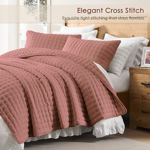 WDCOZY Cloud Soft Quilt Set, Twin Size, Rosewood, 2 Pieces 68x90 inches