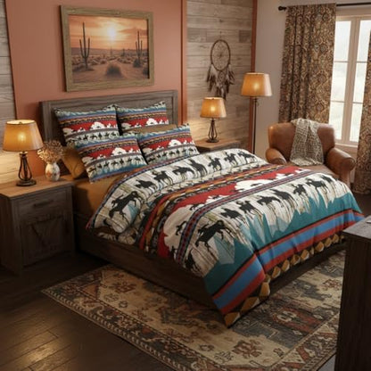 CCoutueChen Western Bedding Set Twin, Cowboy Horse Comforter Set