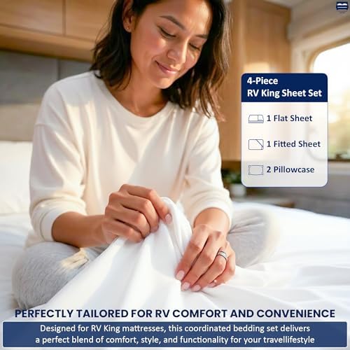 Cottingon 4 Piece RV King Sheets Fits 15" Deep, Egyptian Cotton, White