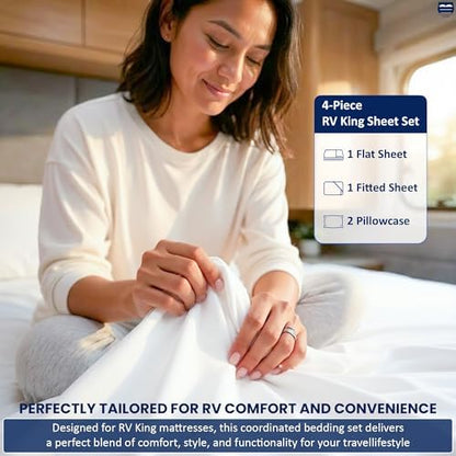 Cottingon 4 Piece RV King Sheets Fits 15" Deep, Egyptian Cotton, White