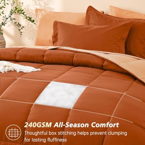 King Comforter Set with Sheets- 7 Pieces Bed in a Bag Orange Bedding Sets