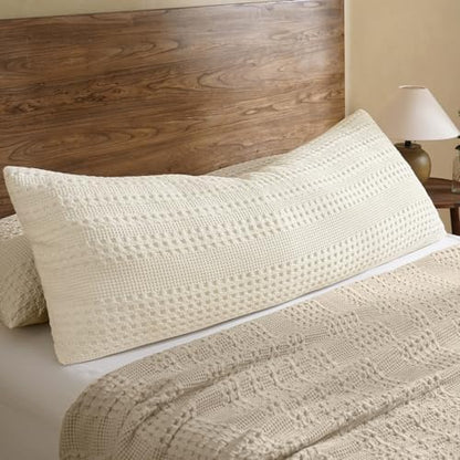 PHF Cotton Waffle Body Pillowcase 20" x 54", Ivory, No Insert