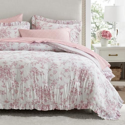Madison Park Essentials Pink Floral Comforter Set with Sheets Cal King,7pc