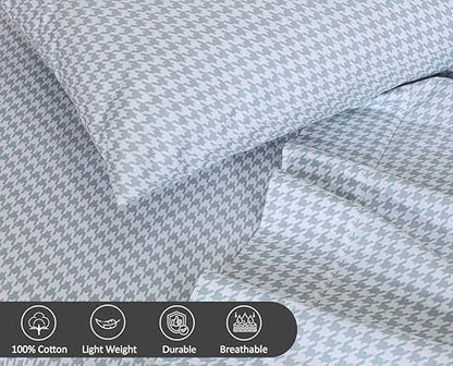 RUVANTI 100% Cotton Percale King Sheets, King Size Sheets Set, Houndstooth