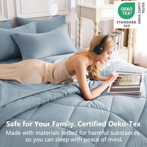 CozyLux Full Comforter Set 82"x86" Dusty Blue - 7 Piece Bed in a Bag