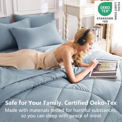 CozyLux Queen Comforter Set 88"x88" Dusty Blue - 7 Piece Bed in a Bag