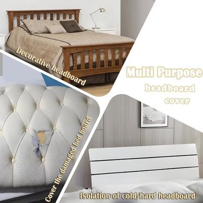 Stretch Headboard Cover Queen/King with 2 Side Pockets, Headboard Slipcover Removable & Washable, Elastic Dustproof Slip Cover for Bed Head Décor Protector