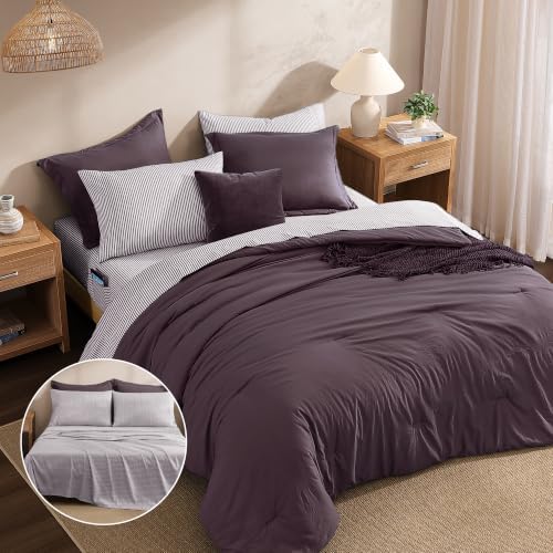 Monbix Queen Comforter Set-7 Pieces Soft Bed in a Bag Queen Bedding Sets