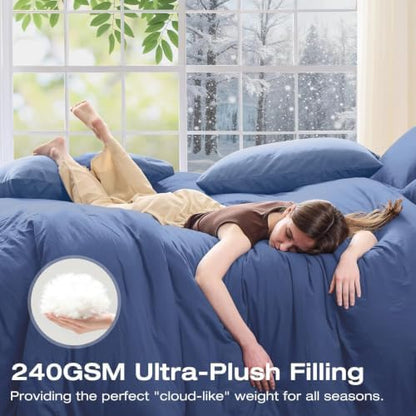 Sasttie King Comforter Set 7-Piece Blue, Pre-Washed Bed in a Bag