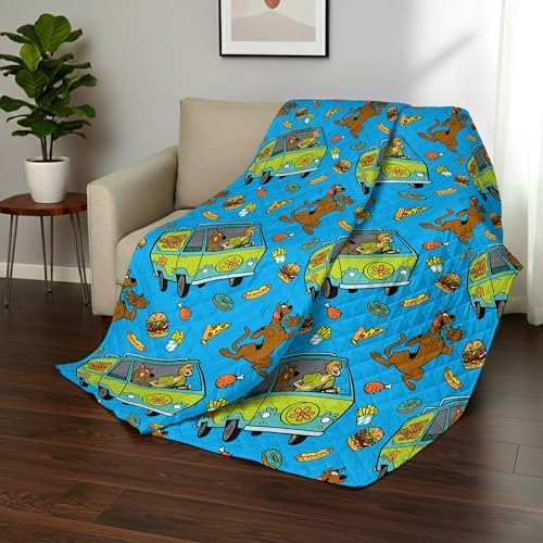 Northwest Warner Bros Scooby-Doo Super Snacky Quilted Throw Blanket, Mystery Machine Themed Design, Comfy Throw, Adults Boys Girls, Soft Lightweight Bedding for Bed, or Couch, 60 x 80 inches