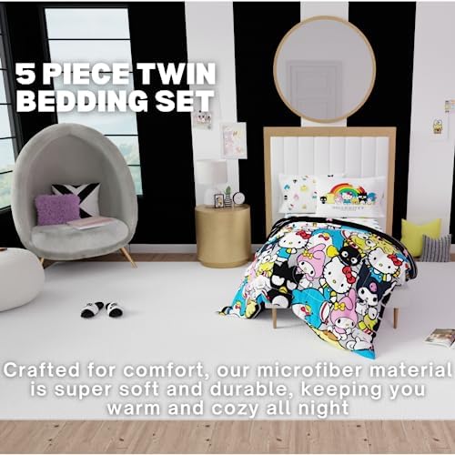 Franco Collectibles Hello Kitty & Friends Bedding 5 Piece Super Soft Comforter and Sheet Set with Sham, Twin, (Official Licensed Product)