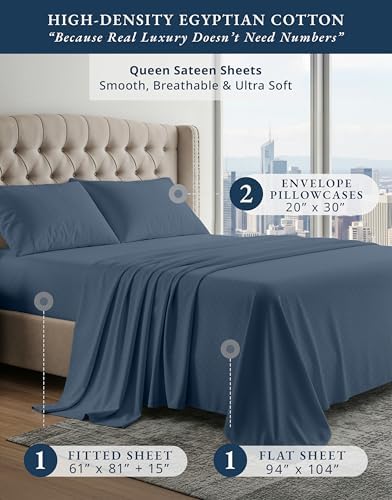LANE LINEN 100% Egyptian Cotton Bed Sheets Queen - Estate Blue Swiss Dot
