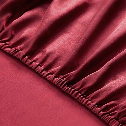 SiinvdaBZX 3Pcs Satin Sheet Set Twin Size 15-Inch Deep Pocket, Burgundy