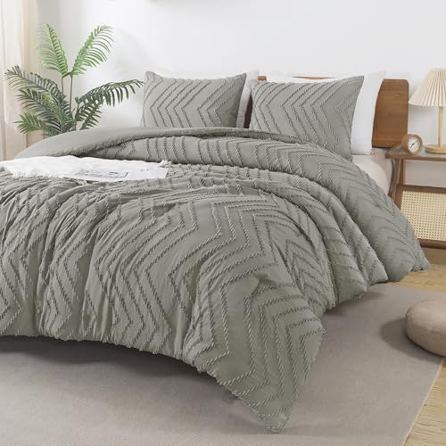 Andency Medium Grey Comforter Set Queen Size, 3 Pieces Boho Bed Set