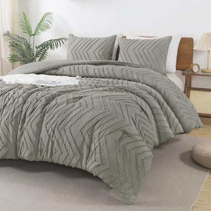 Andency Medium Grey Comforter Set Queen Size, 3 Pieces Boho Bed Set